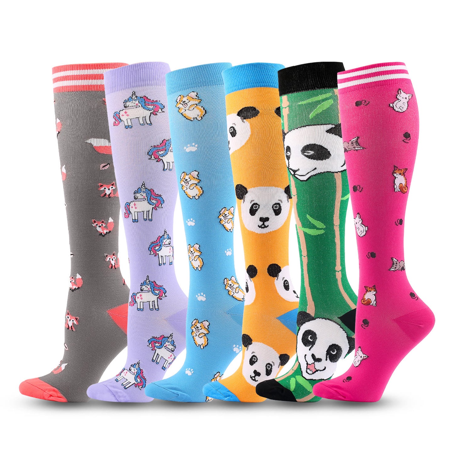 Chaussettes de compression à motif panda mignon (6 paires) - Multicolore - L/XL - image 0