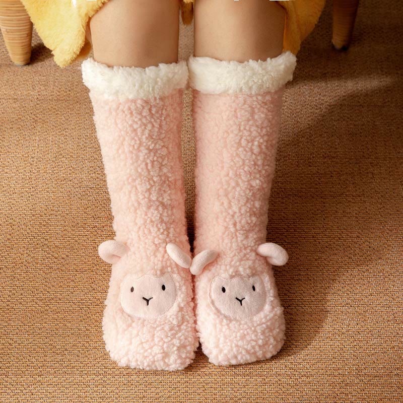 Chaussons-chaussettes d'hiver en polaire corail à motif agneau - Rose - EU36-42 (US3-8.5) - image 6