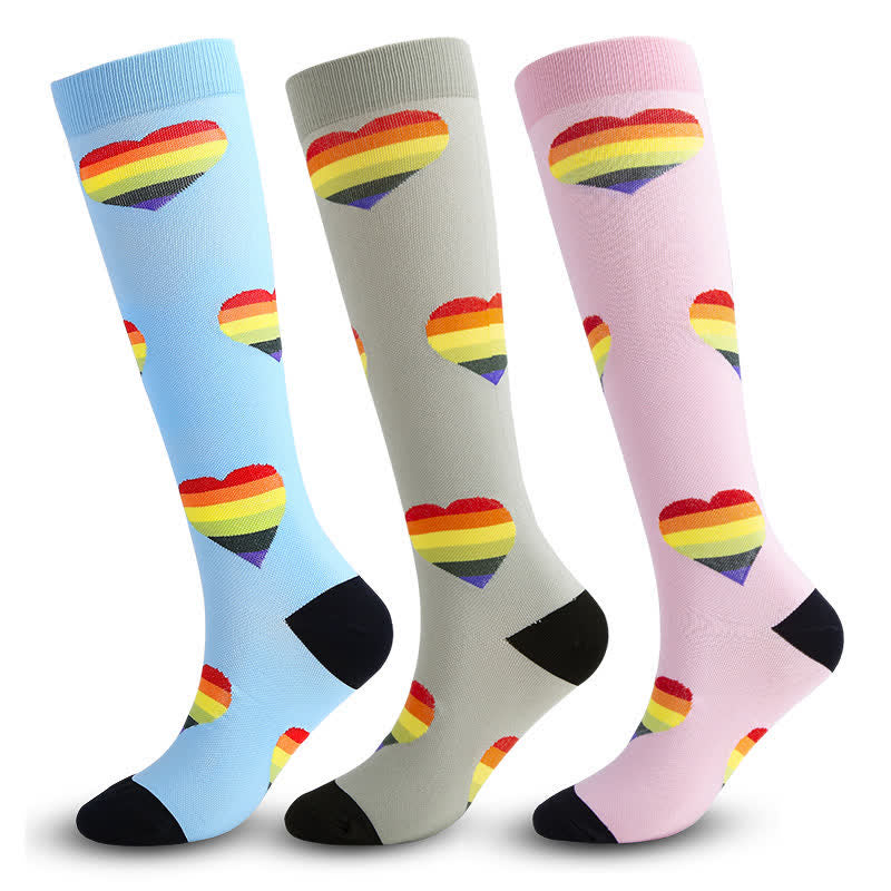 Chaussettes de compression cœur arc-en-ciel (3 paires) - image 0