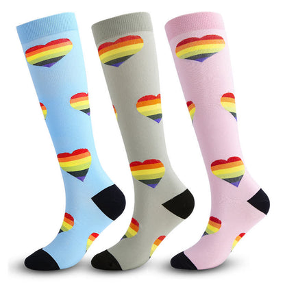 Chaussettes de compression cœur arc-en-ciel (3 paires) - image 0