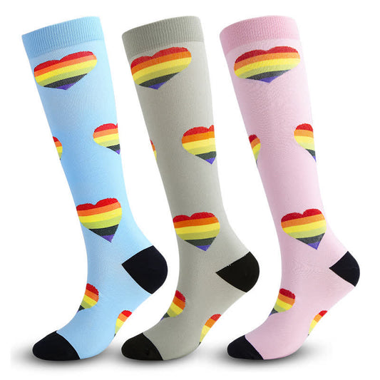 Chaussettes de compression cœur arc-en-ciel (3 paires) - image 0