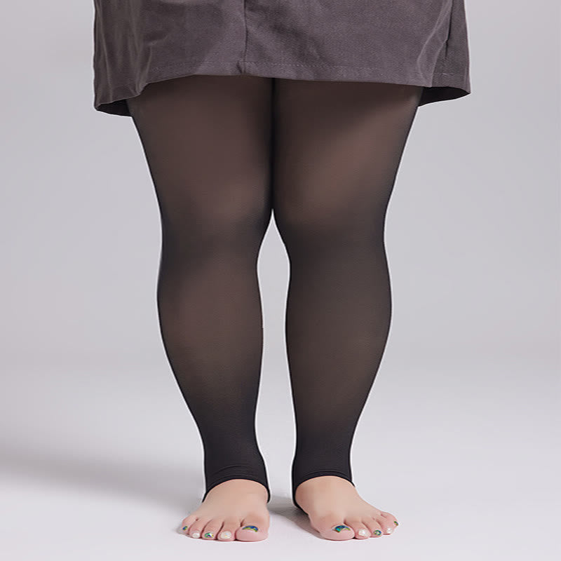 Collants épais taille haute grande taille - 330 g (plus velours) - Noir - Collants étriers - image 1