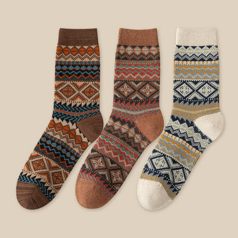 Chaussettes mi-mollet respirantes rétro Plusock (3 paires) - Café + Marron + Beige - EU39-46 (US6-12) - image 9