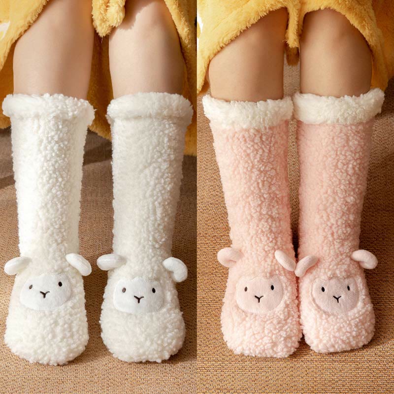 Chaussons-chaussettes d'hiver en polaire corail à motif agneau - image 1