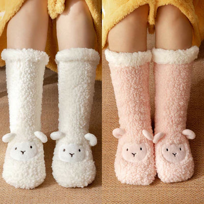 Chaussons-chaussettes d'hiver en polaire corail à motif agneau - image 1