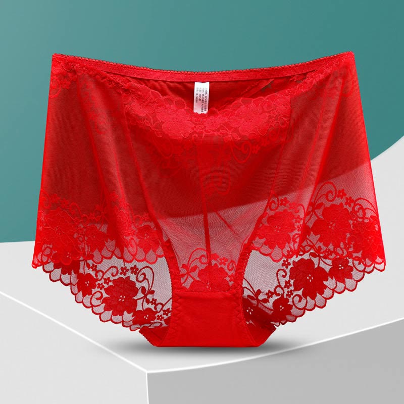 Culotte taille haute en dentelle ajourée (5 paires) - Rouge - 4XL - image 20