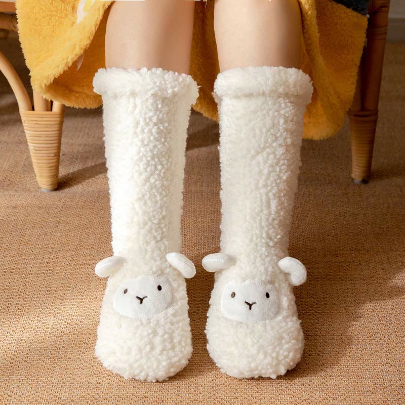 Chaussons-chaussettes d'hiver en polaire corail à motif agneau - image 2