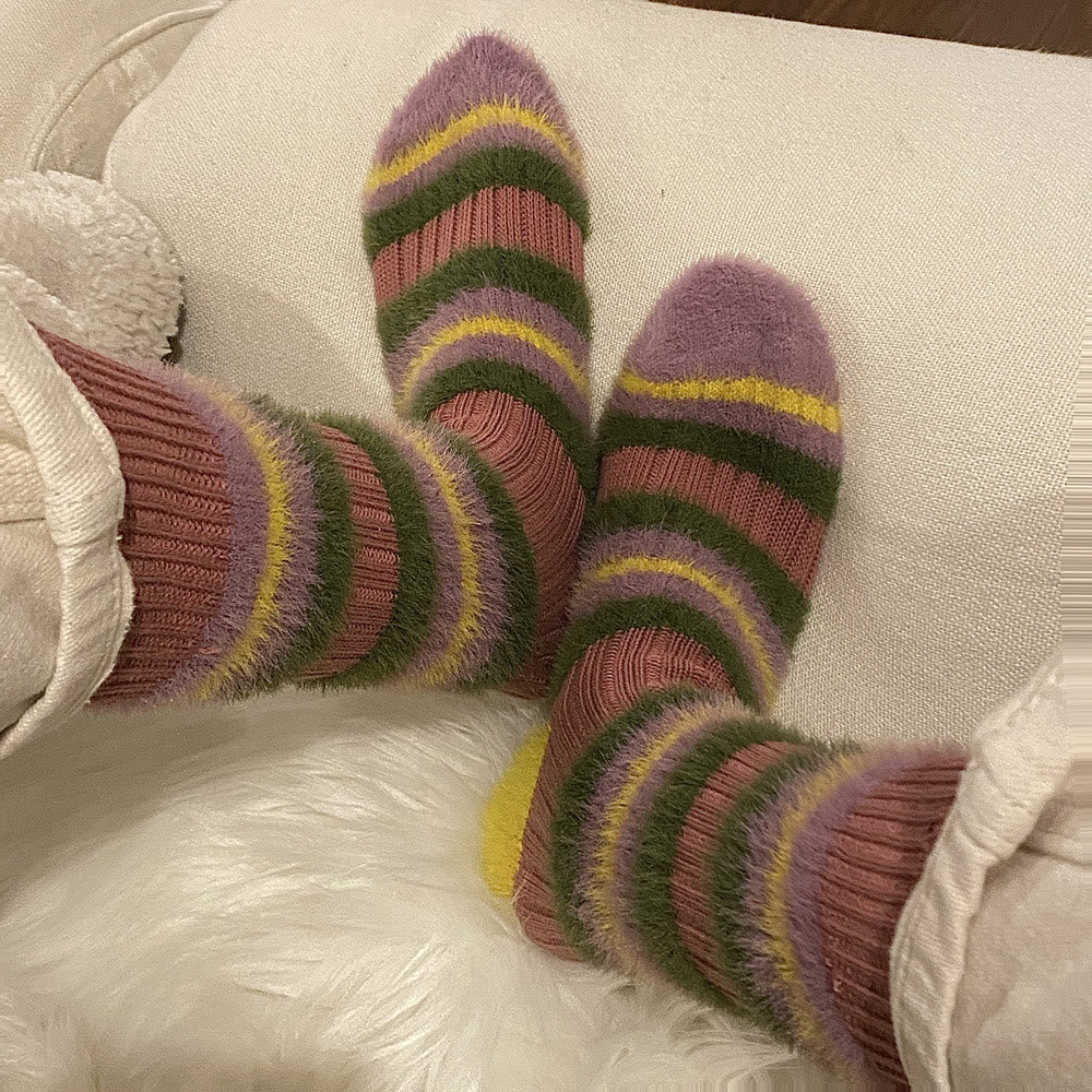 Chaussettes montantes en fourrure à blocs de couleur (6 paires) - image 4