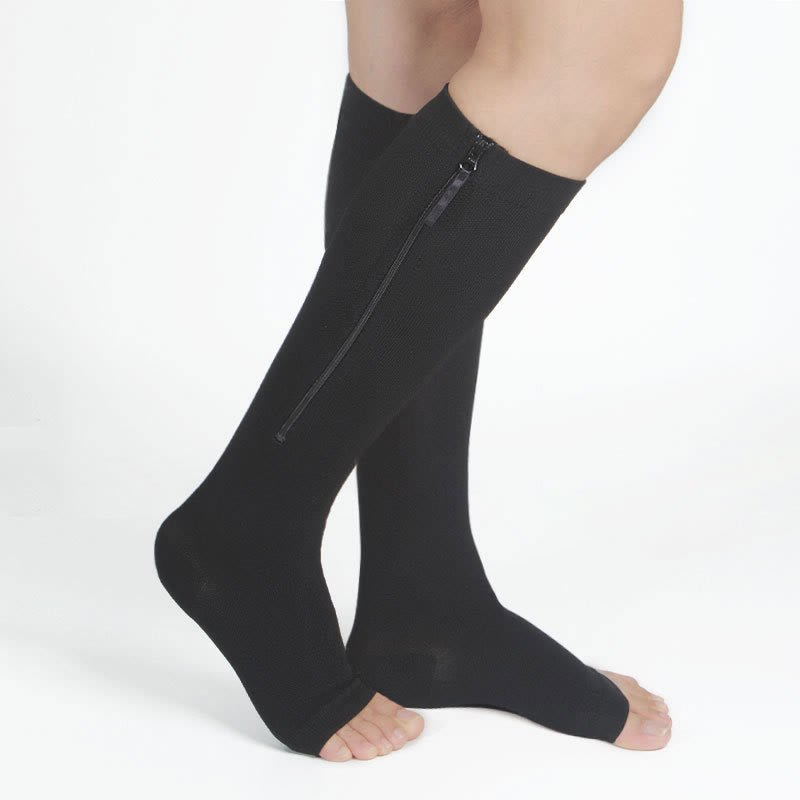 Chaussettes de compression graduée à fermeture éclair et bout ouvert - Noir - 3XL - image 1