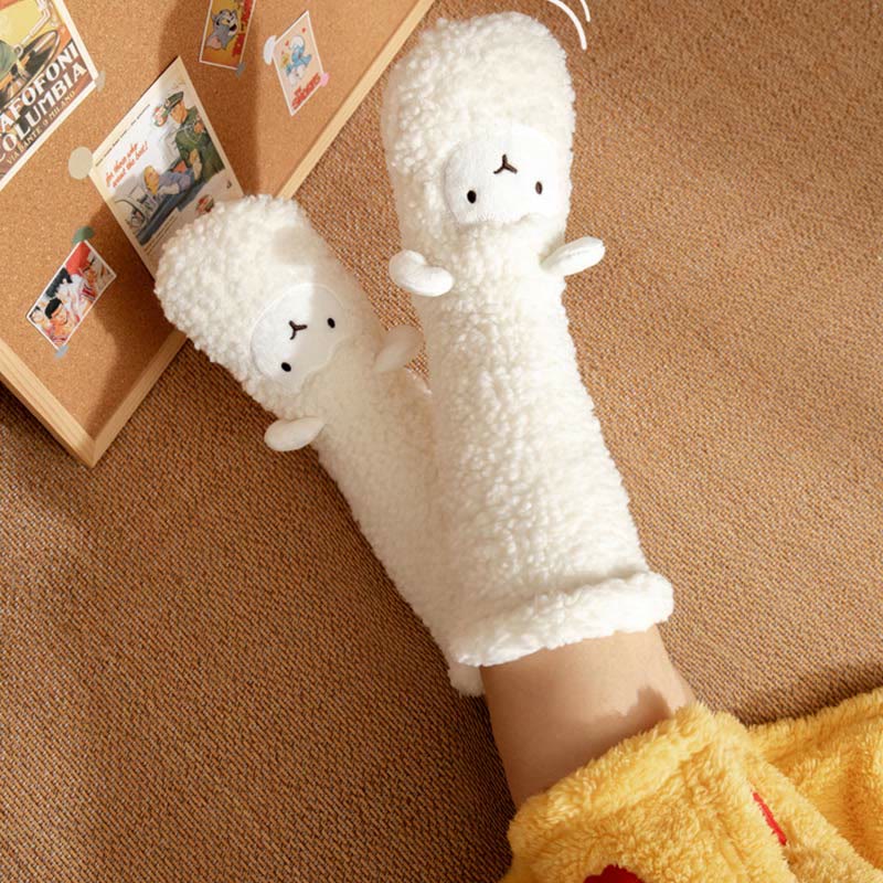 Chaussons-chaussettes d'hiver en polaire corail à motif agneau - image 4