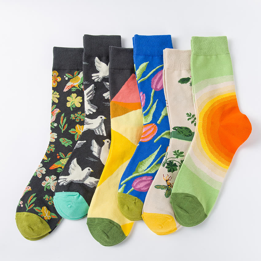 Chaussettes montantes à motif de colombes et de tulipes (6 paires) - image 7