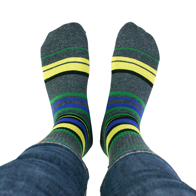 Chaussettes montantes rembourrées à rayures vert foncé - image 1