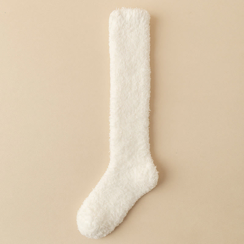 Chaussettes hautes en peluche épaisse grande taille (5 paires) - Blanc - EU36-43(US3-9) - image 5