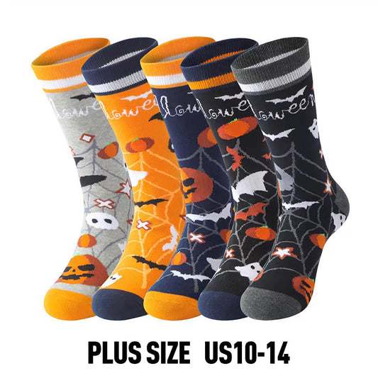 Chaussettes d'Halloween en coton grande taille motif citrouille (5 paires) - image 1