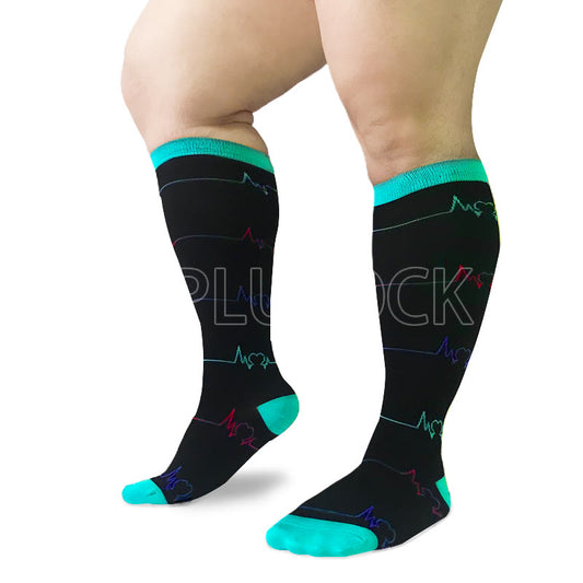 Chaussettes de compression bleues à motif électrocardiogramme grande taille (3 paires) - image 0