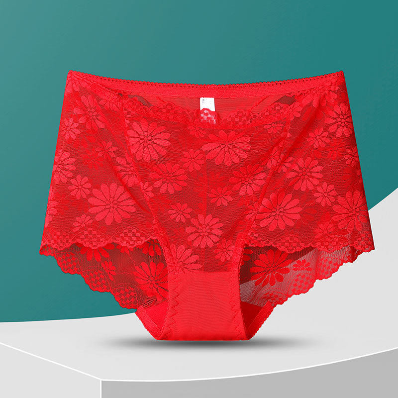 Culotte taille haute en dentelle florale (5 paires) - Rouge - 4XL - image 15