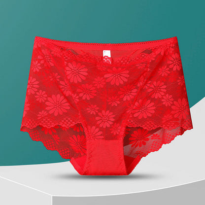 Culotte taille haute en dentelle florale (5 paires) - Rouge - 4XL - image 15
