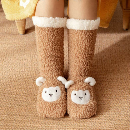 Chaussons-chaussettes d'hiver en polaire corail à motif agneau - Café - EU36-42 (US3-8.5) - image 7