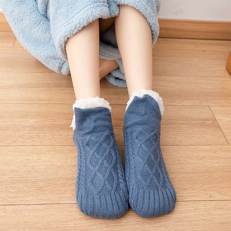 Chaussons-chaussettes d'intérieur chauds en laine d'agneau grande taille (2 paires) - Bleu - L - image 9