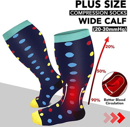 Chaussettes de compression Plusock à pois, grandes tailles 2XL à 7XL (3 paires) - image 1