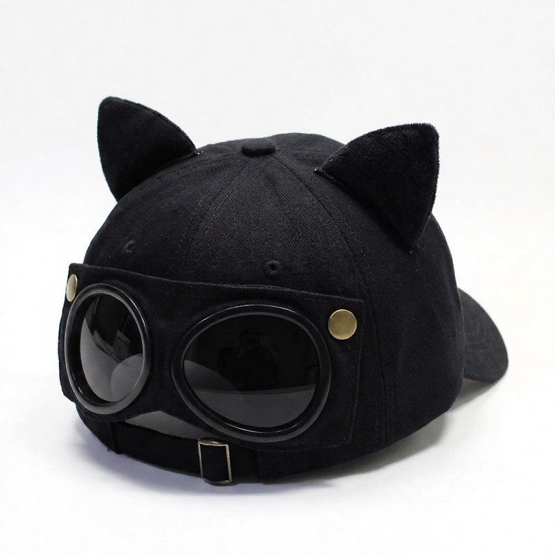 Chapeau à oreilles de chat avec lunettes de soleil - Noir - One Size - image 1
