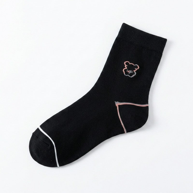 Chaussettes courtes en coton brodées d'un adorable ourson (5 paires) - Noir - 40(US2-7) - image 10