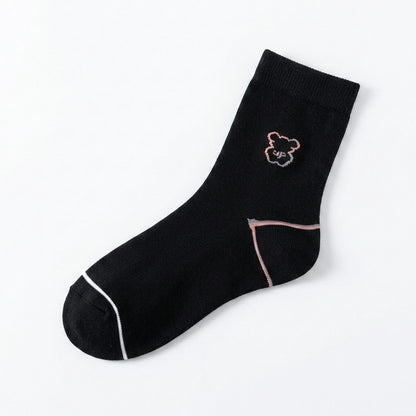 Chaussettes courtes en coton brodées d'un adorable ourson (5 paires) - Noir - 40(US2-7) - image 10