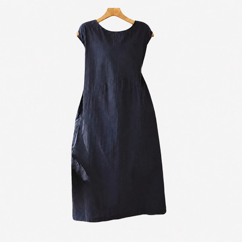 Robe midi en mélange de coton texturé - Noir - 2XL - image 7