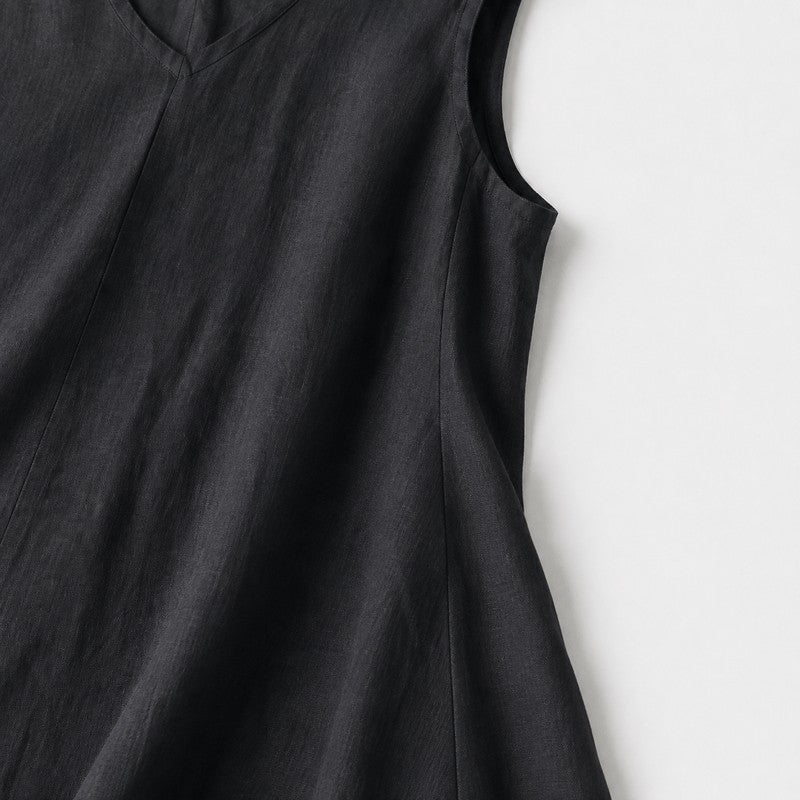 Robe longue en coton et lin à col V - image 5