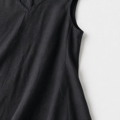 Robe longue en coton et lin à col V - image 5