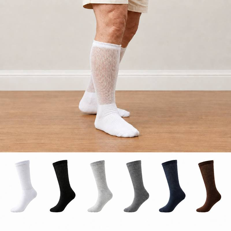 Chaussettes mi-mollet respirantes côtelées non serrées pour diabétiques (3 paires) - Bleu foncé + Gris foncé + Marron - EU37-44(US4-10) - image 0