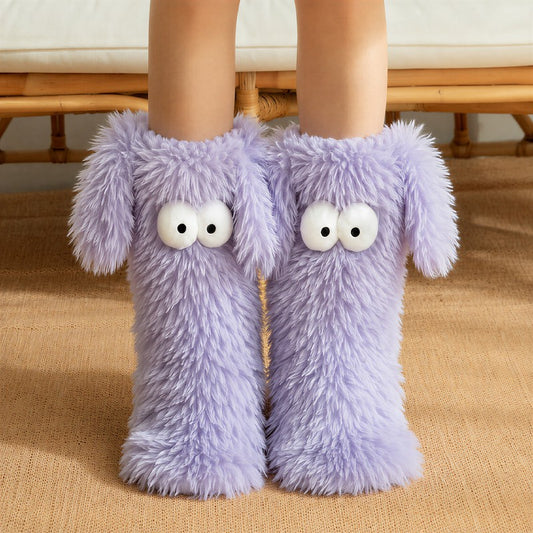 Chaussettes-chaussons à yeux de dessin animé - Violet - EU37-45 (US4-11) - image 0