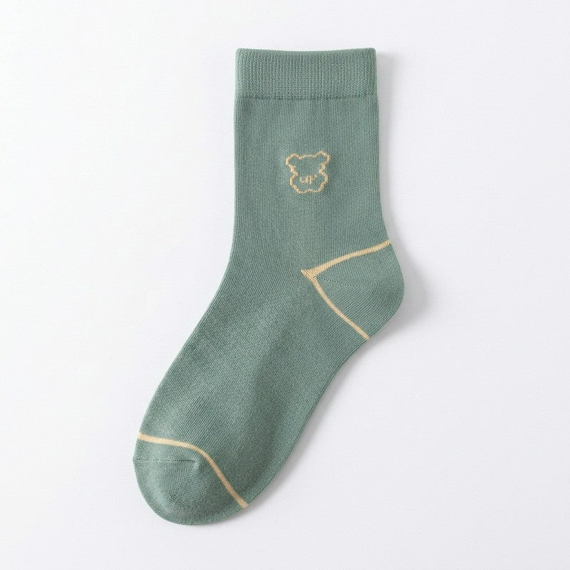 Chaussettes courtes en coton brodées d'un adorable ourson (5 paires) - Vert - 40(US2-7) - image 9