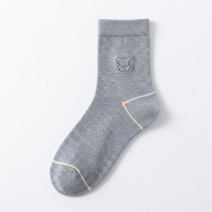 Chaussettes courtes en coton brodées d'un adorable ourson (5 paires) - Gris - 40(US2-7) - image 8