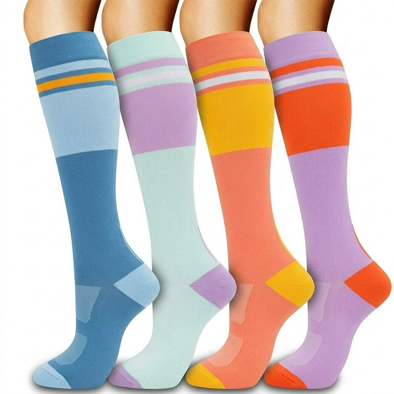 Chaussettes de compression rétro à blocs de couleurs (4 paires) - Multicolore - S/M - image 0