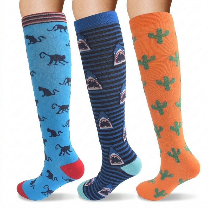 Chaussettes de compression à motifs animaux ludiques (3 paires) - Multicolore - S/M - image 0