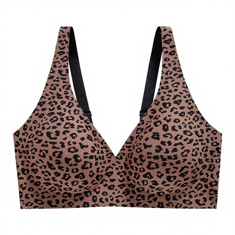 Soutien-gorge sans armatures à pois et imprimé léopard - Café - 3XL - image 12