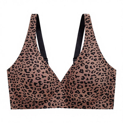 Soutien-gorge sans armatures à pois et imprimé léopard - Café - 3XL - image 12