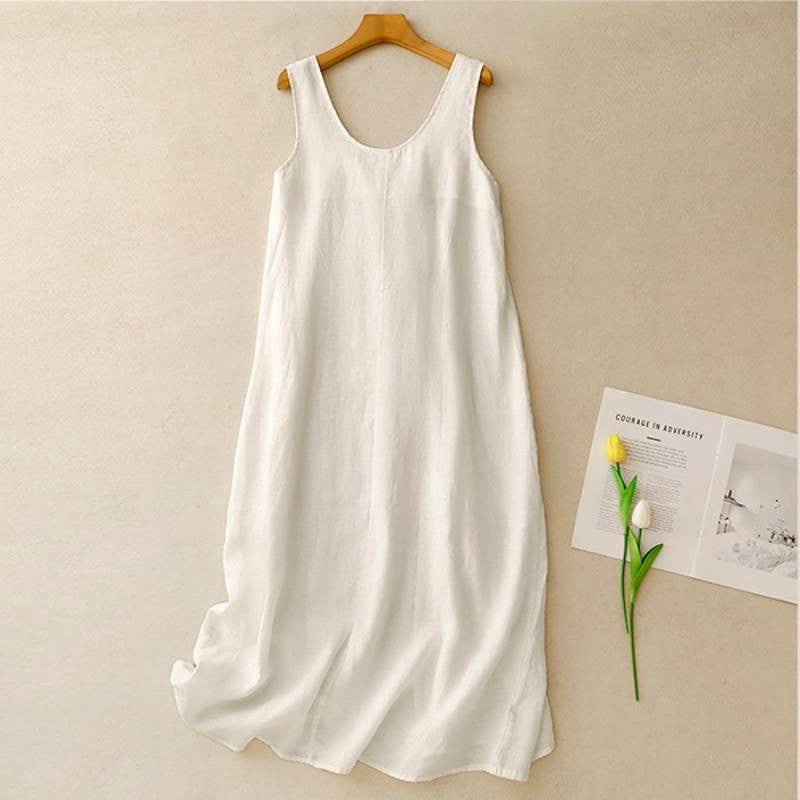 Robe midi décontractée sans manches en coton - Blanc - 2XL - image 1