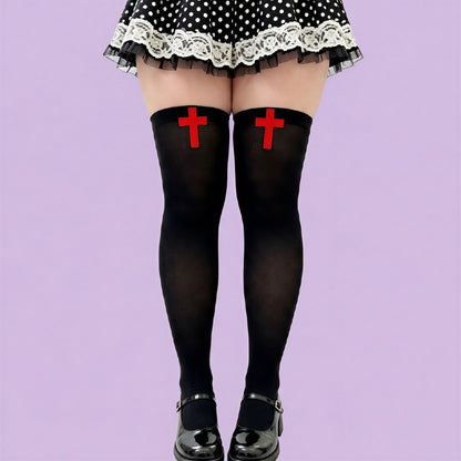 Chaussettes hautes à motif croix gothique (2 paires) - Noir-A - One Size - image 5