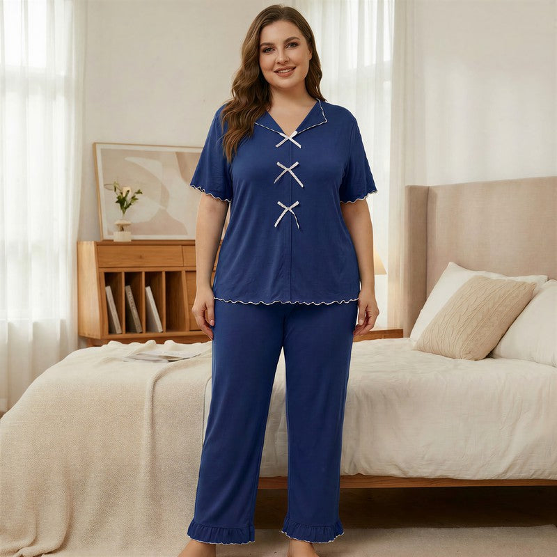 Ensemble pyjama classique à nœud papillon - Bleu - 5XL - image 5