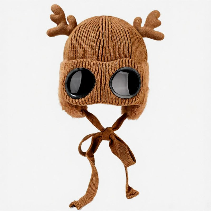 Lunettes de protection en bois de cerf, bonnet aviateur - Caramel - One Size - image 14