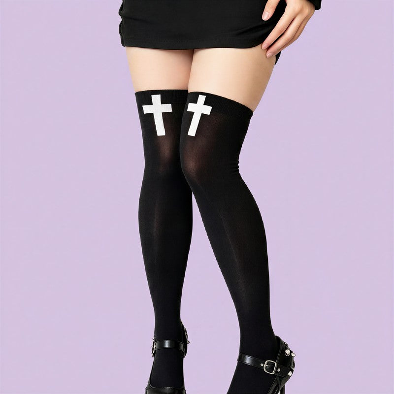 Chaussettes hautes à motif croix gothique (2 paires) - image 1