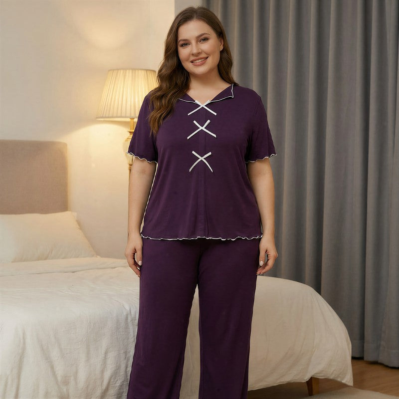 Ensemble pyjama classique à nœud papillon - Violet - 5XL - image 4