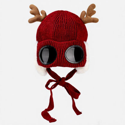 Lunettes de protection en bois de cerf, bonnet aviateur - Vin - One Size - image 13