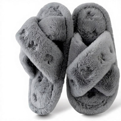 Pantoufles à brides croisées en peluche à bout ouvert - Gris - EU44-45(US9-10) - image 12