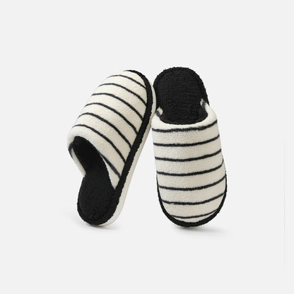 Pantoufles d'intérieur en peluche rayée, grandes tailles, confortables - Noir - EU44-45(US9-10) - image 8