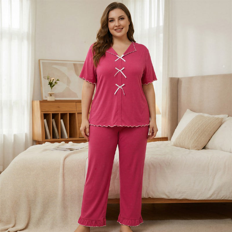Ensemble pyjama classique à nœud papillon - Fuchsia - 5XL - image 3
