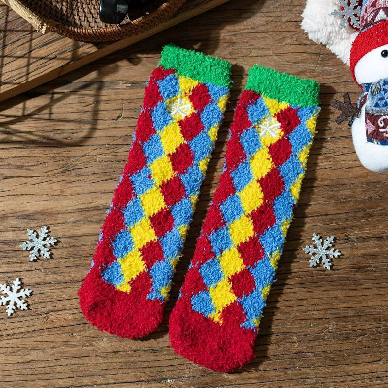 Chaussettes courtes festives à carreaux en peluche (6 paires) - image 3