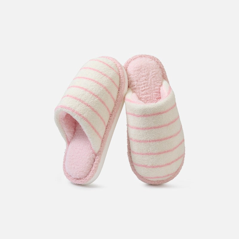Pantoufles d'intérieur en peluche rayée, grandes tailles, confortables - Rose - EU44-45(US9-10) - image 7